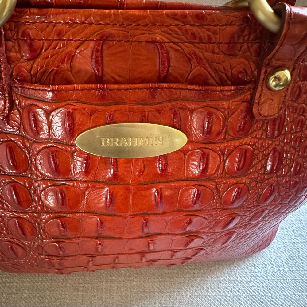 Brahmin Red Croc-Embossed Leather Tote - Picture 5 of 7